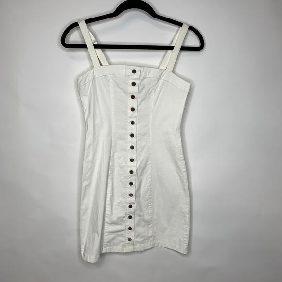 White Stretch Button Front Dress Cami Straps Sz Small - Picture 1 of 5